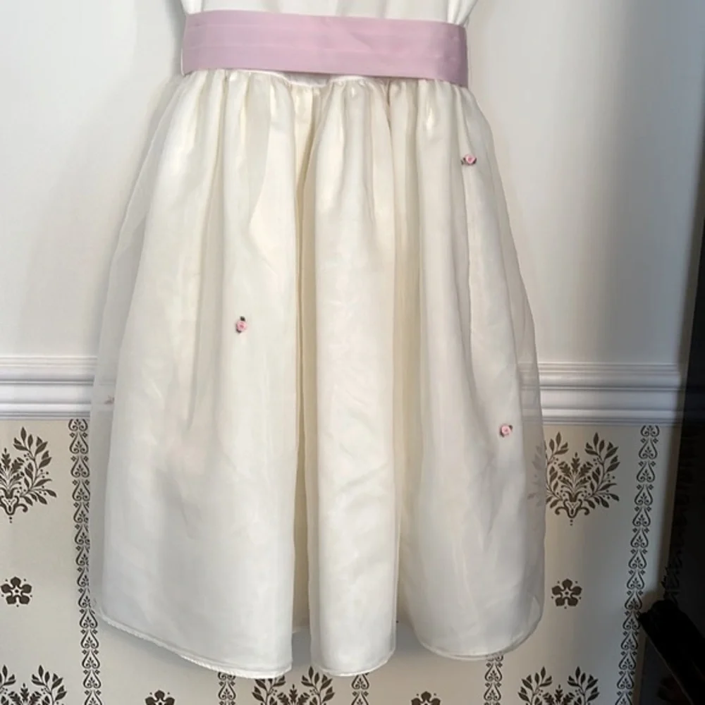 Little Miss Ivory Easter Flower Girls Dress Formal Sleeveless Pink Bow Size 12 - Picture 3 of 11